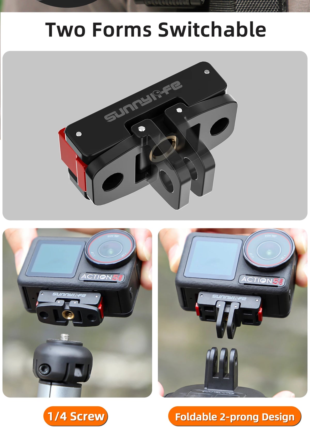 Magnetic Quick Release Mount 1/4" Adapter for DJI Osmo 360 / Action 5 Pro 4 3