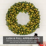 Christmas Wreath with Lights,Pre-Lit Artificial Frosted Pine Needle Holiday Wrea
