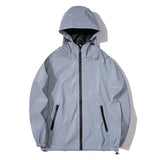 Mens Waterproof Night Reflective Rain Jacket Hooded Soft Shell Outdoor Grey Coat