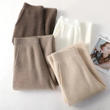 Womens Wool & Cashmere Wide Leg Tracksuit Bottoms Joggers Trousers Loungewear UK