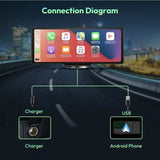 10.26" Touch Screen Car Wireless Apple CarPlay Android Auto Dual Dash 4K Cam DVR