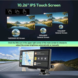 10.26" Touch Screen Car Wireless Apple CarPlay Android Auto Dual Dash 4K Cam DVR