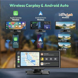 10.26" Touch Screen Car Wireless Apple CarPlay Android Auto Dual Dash 4K Cam DVR