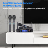 Wireless Microphone System 4-Channel UHF Cordless Mic Set With 4 Handheld Mics