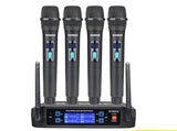 Wireless Microphone System 4-Channel UHF Cordless Mic Set With 4 Handheld Mics