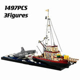 2024 New 21350 Jaws Diorama Boat Shark Pirate Ship Building Blocks Fishing Boat
