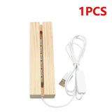 Wooden LED Light Display Base USB Stand Crystal Acrylic Plate Resin Art Decor