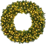 Christmas Wreath with Lights,Pre-Lit Artificial Frosted Pine Needle Holiday Wrea