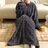 Women Ladies Winter Extra Long Crew Neck Dressing Gown Fleece Warm Pyjamas Soft
