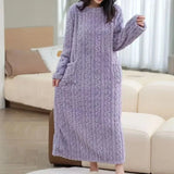 Women Ladies Winter Extra Long Crew Neck Dressing Gown Fleece Warm Pyjamas Soft