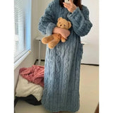 Women Ladies Winter Extra Long Crew Neck Dressing Gown Fleece Warm Pyjamas Soft