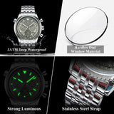 Luminous Waterproof Men's Chronograph Watch 40mm Stainless Steel Quartz Casual