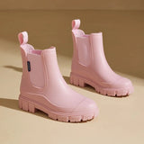 Womens Waterproof Chelsea Rain Boots Non-Slip Elastic Ankle Shoes Outdoor-Indoor