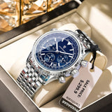 Mens Military Watch Waterproof Luminous Chronograph Stainless Steel Wristwatch