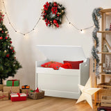 Large Toy Box Kid's Room Storage White Wooden Bedroom Chest Lid Ottoman Baby