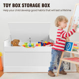 Large Toy Box Kid's Room Storage White Wooden Bedroom Chest Lid Ottoman Baby