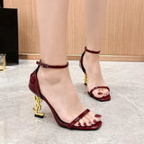 2025 selling European and American high heels with buckle and letter design